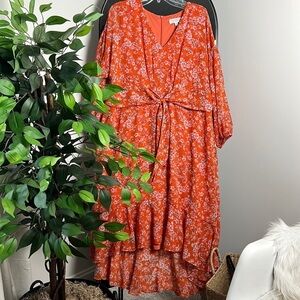 Sabrina Collective Orange Floral Long Sleeve Hi-Low Dress Size 14W